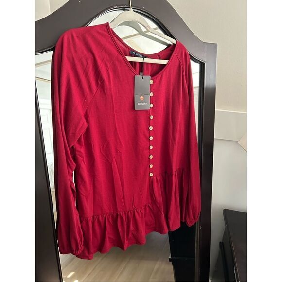 NEW V Neck Button Shirt Asymmetrical Loose Flowy Blouses L - Picture 5 of 6